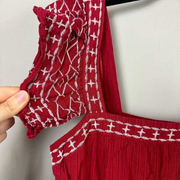 Knox Rose boho embroidered square neck ruffle shoulder tiered midi dress - Picture 5 of 13